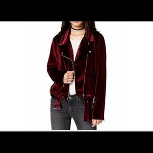Red velvet biker jacket